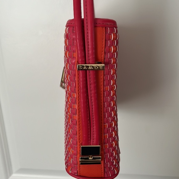Samoe Style Crossbody Convertible Wover Purse Handbag. Tangerine & Berry Pink. - Picture 4 of 7
